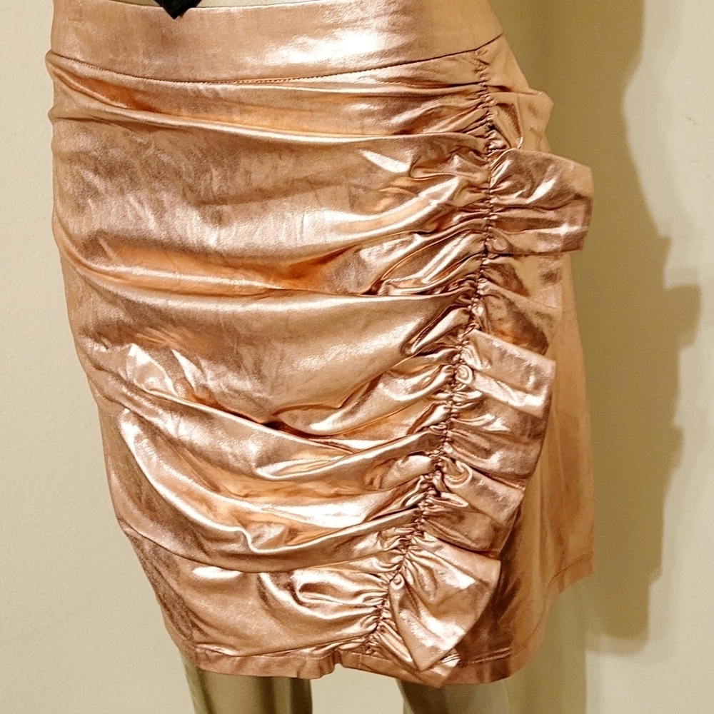 NWT ROSE GOLD METALLIC SIDE RUFFLE RUCHED MINI SKIRT - Picture 9 of 13